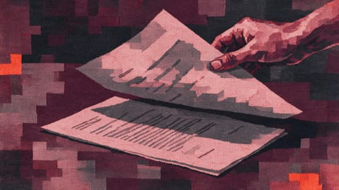 Рука располагает один из двух печатных листов договора поверх другого